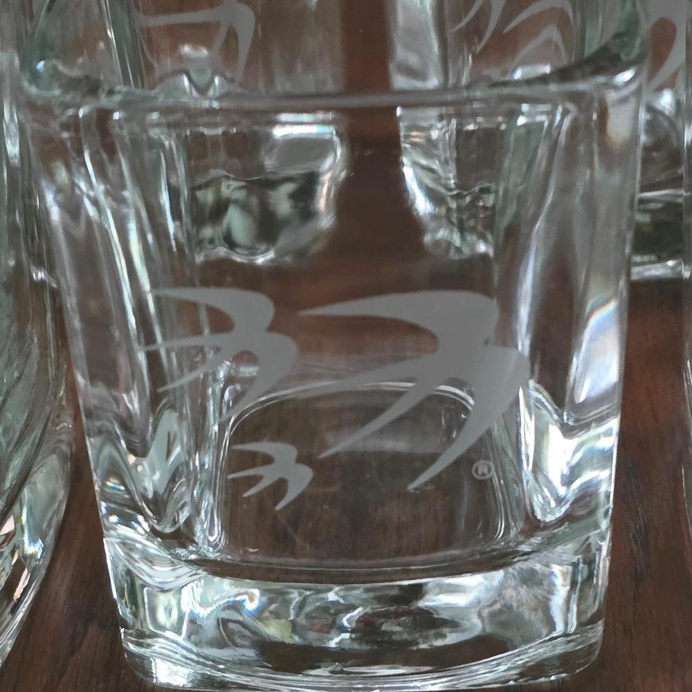 OZARK Airlines Set of 7 Square Etched Bird Logo Lowball Clear Glass MCM Barware - Picture 6 of 12